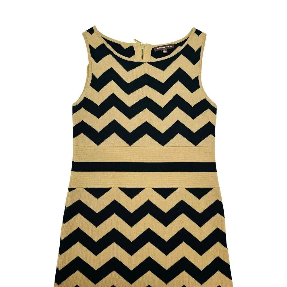 Adrienne Vittadini Knit Chevron Dress Women’s Size S Sleeveless Black and Tan - Picture 7 of 13